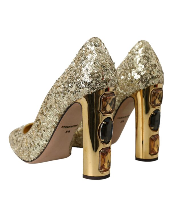 Dolce & Gabbana Gold Sequin Crystal Heels Pumps Shoes - Image 4