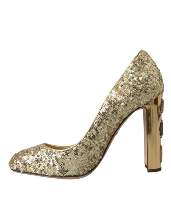 Dolce & Gabbana Gold Sequin Crystal Heels Pumps Shoes - Image 5