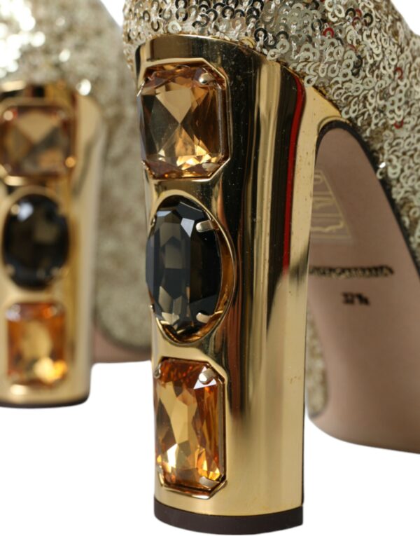 Dolce & Gabbana Gold Sequin Crystal Heels Pumps Shoes - Image 7