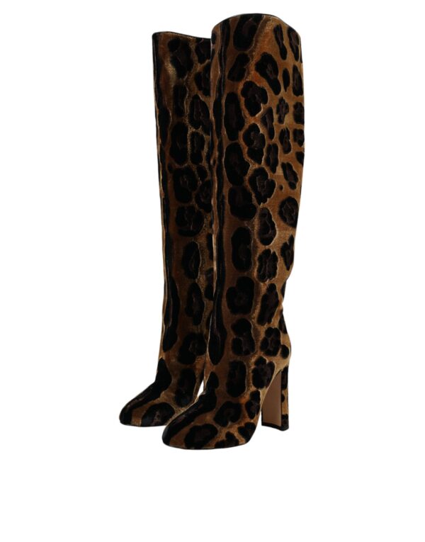 Dolce & Gabbana Brown Giraffe Velvet Leather Boots Shoes - Image 3