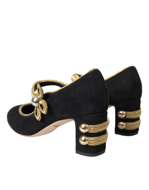 Dolce & Gabbana Black Suede Gold Mary Janes Heels Pumps Shoes - Image 4