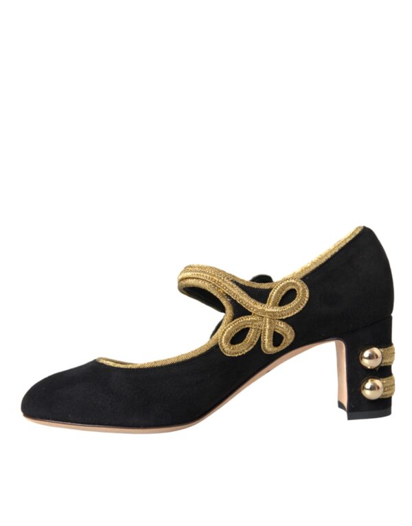 Dolce & Gabbana Black Suede Gold Mary Janes Heels Pumps Shoes - Image 5