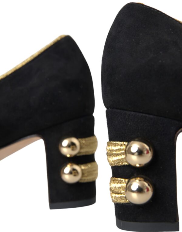 Dolce & Gabbana Black Suede Gold Mary Janes Heels Pumps Shoes - Image 8