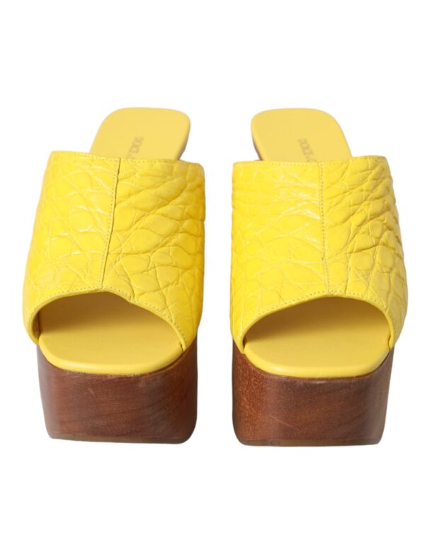 Dolce & Gabbana Yellow Leather Wood Mule Wedge Slides Shoes - Image 2