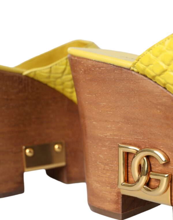 Dolce & Gabbana Yellow Leather Wood Mule Wedge Slides Shoes - Image 7