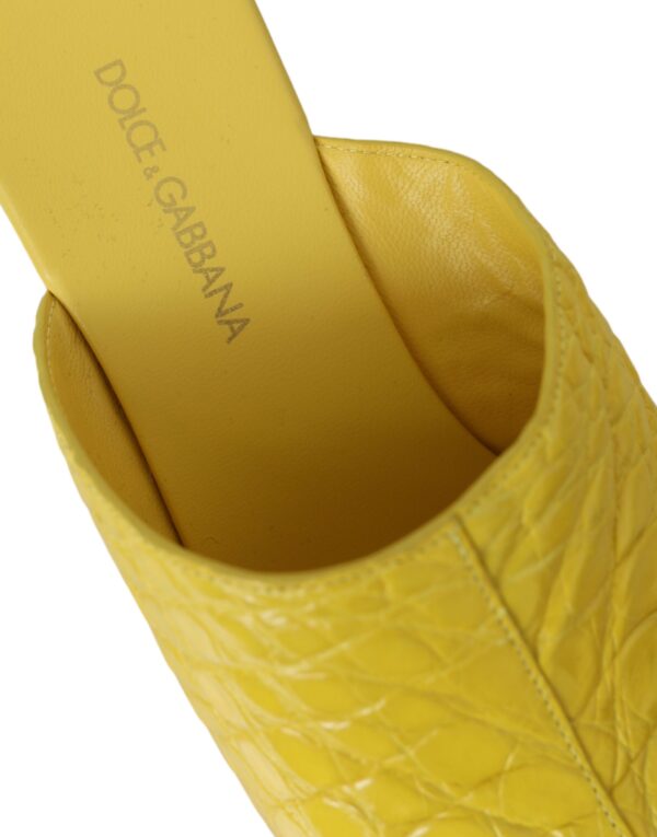 Dolce & Gabbana Yellow Leather Wood Mule Wedge Slides Shoes - Image 8