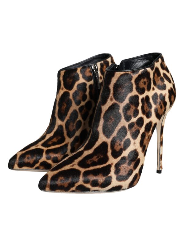 Dolce & Gabbana Brown Leopard Calf Fur Heels Ankle Boots Shoes - Image 3