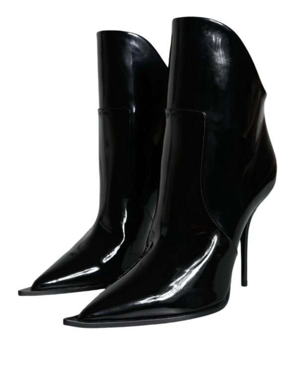 Dolce & Gabbana Black Patent Leather Pointed Ankle Boots Shoes - Image 3