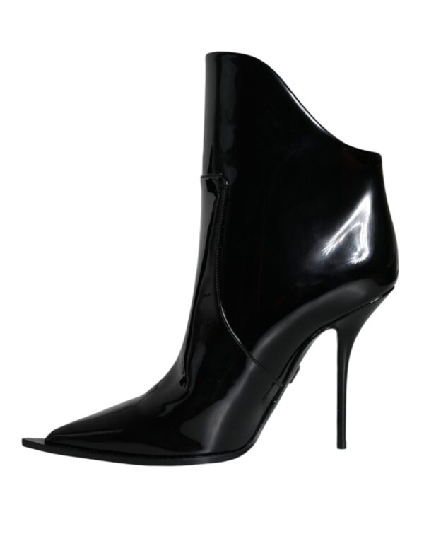 Dolce & Gabbana Black Patent Leather Pointed Ankle Boots Shoes - Image 5