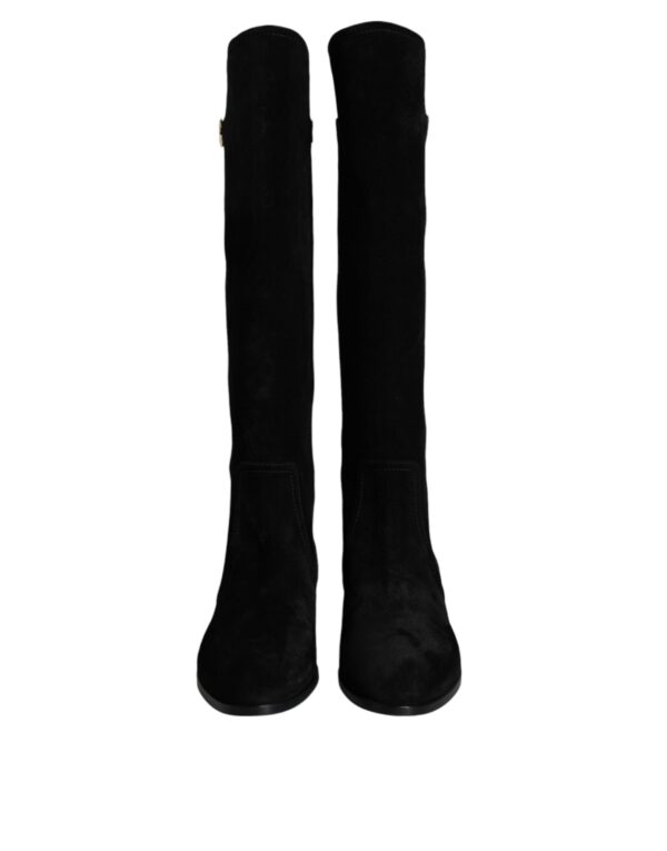 Dolce & Gabbana Black Suede Leather Knee High Boots Shoes - Image 2