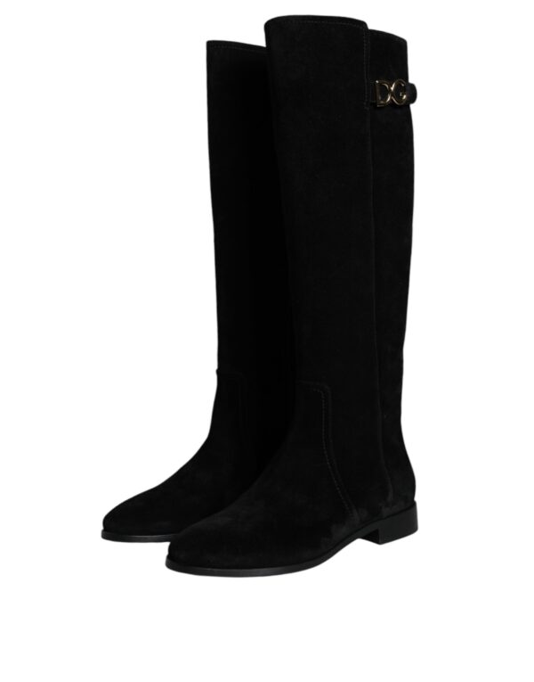 Dolce & Gabbana Black Suede Leather Knee High Boots Shoes - Image 3