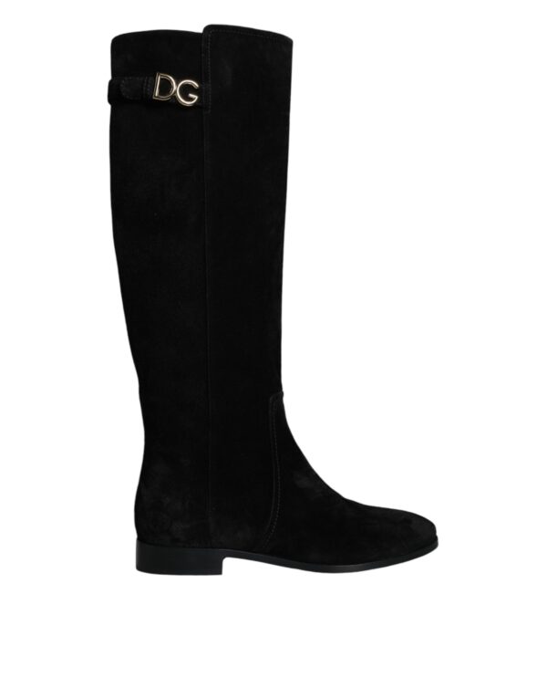 Dolce & Gabbana Black Suede Leather Knee High Boots Shoes - Image 4