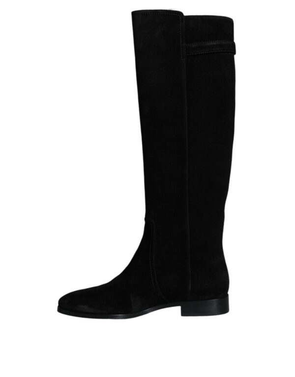 Dolce & Gabbana Black Suede Leather Knee High Boots Shoes - Image 5