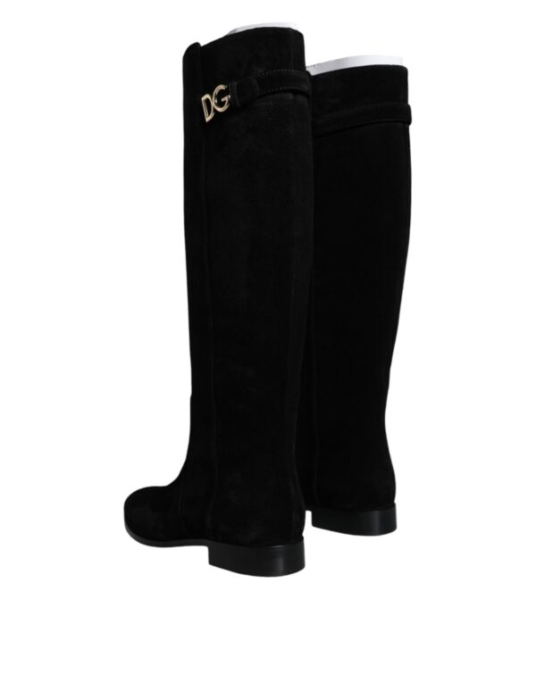 Dolce & Gabbana Black Suede Leather Knee High Boots Shoes - Image 6