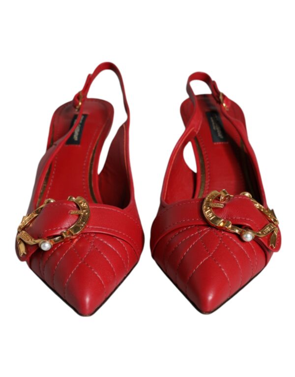 Dolce & Gabbana Red Devotion Leather Heels Slingback Shoes - Image 2