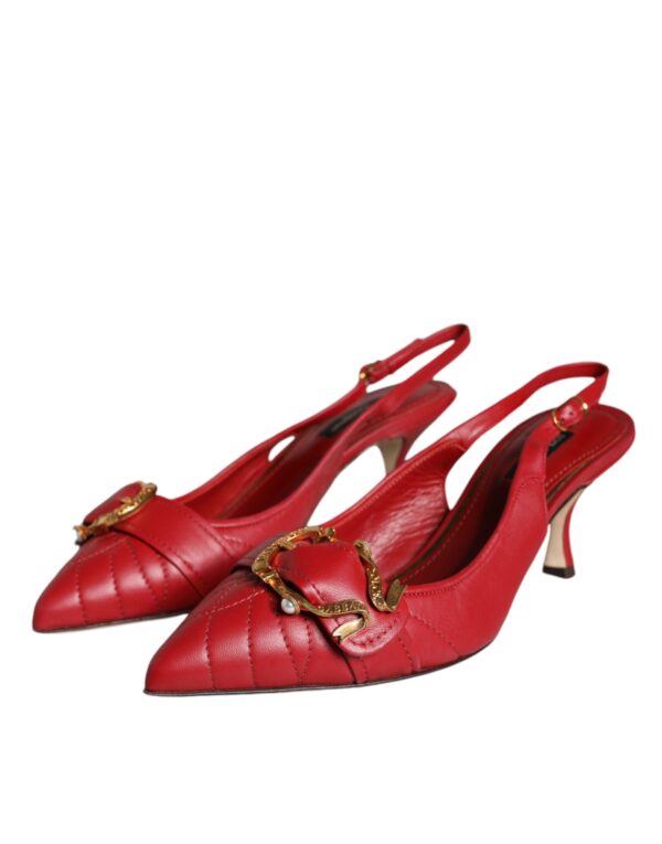 Dolce & Gabbana Red Devotion Leather Heels Slingback Shoes - Image 3