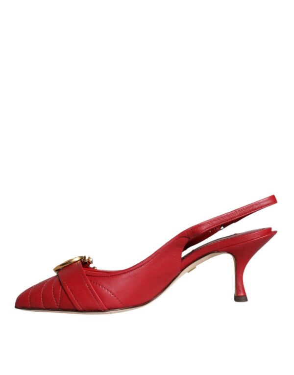 Dolce & Gabbana Red Devotion Leather Heels Slingback Shoes - Image 4