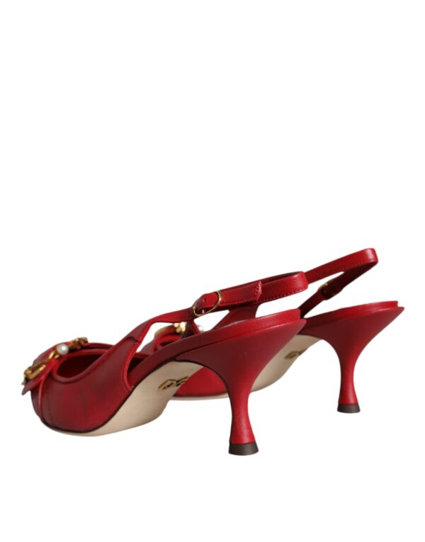 Dolce & Gabbana Red Devotion Leather Heels Slingback Shoes - Image 5