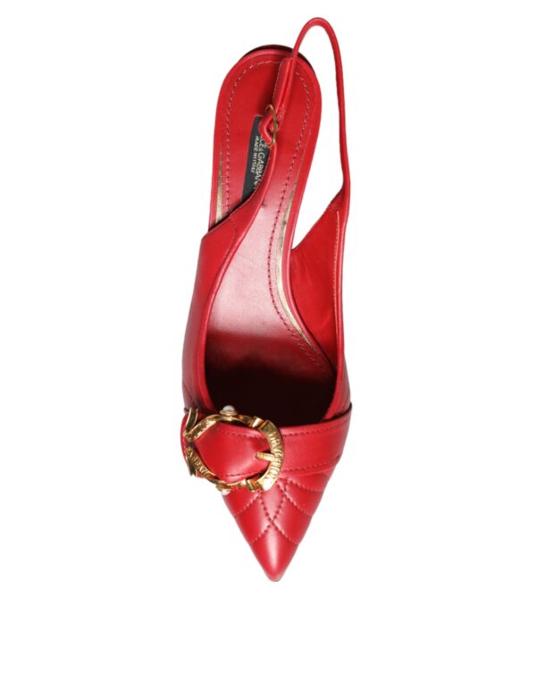 Dolce & Gabbana Red Devotion Leather Heels Slingback Shoes - Image 8