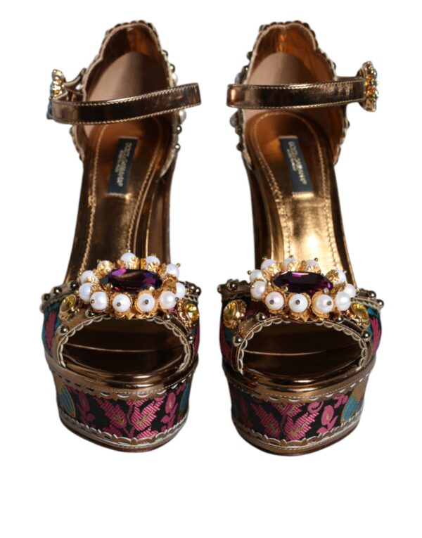 Dolce & Gabbana Fuchsia Jacquard Embellished Keira Sandals Shoes - Image 2