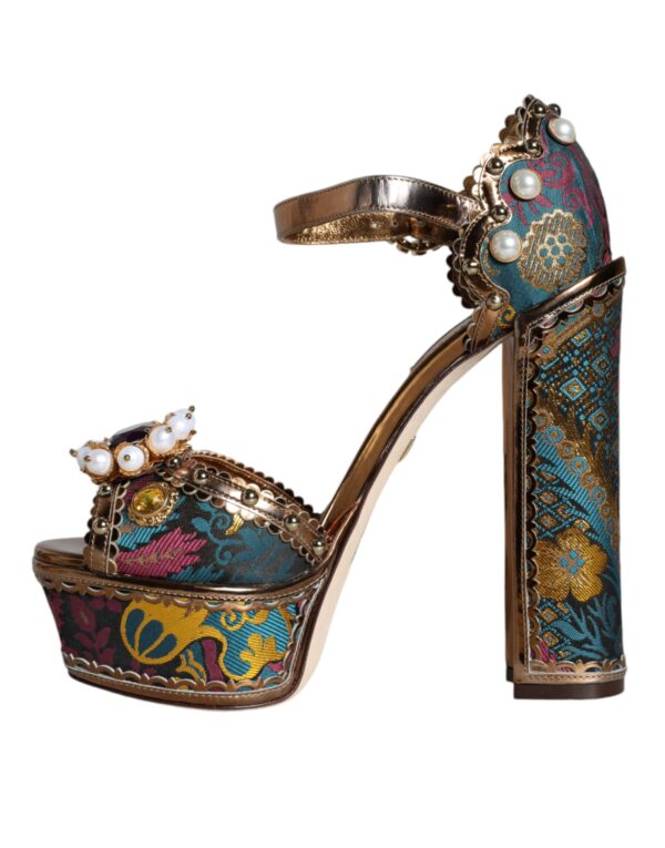 Dolce & Gabbana Fuchsia Jacquard Embellished Keira Sandals Shoes - Image 5