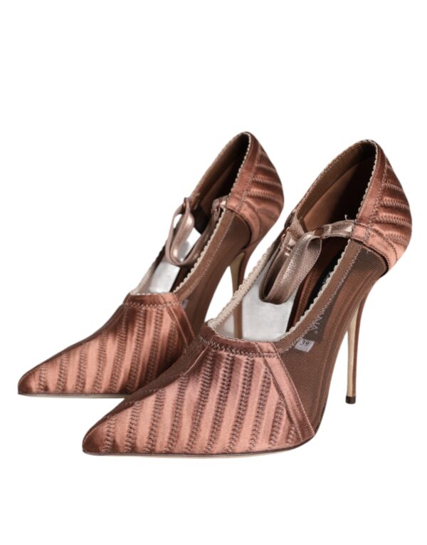 Dolce & Gabbana Brown Mesh Viscose Ankle Strap Pumps Shoes - Image 3