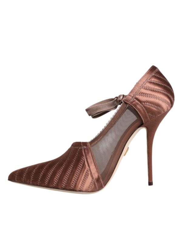 Dolce & Gabbana Brown Mesh Viscose Ankle Strap Pumps Shoes - Image 5