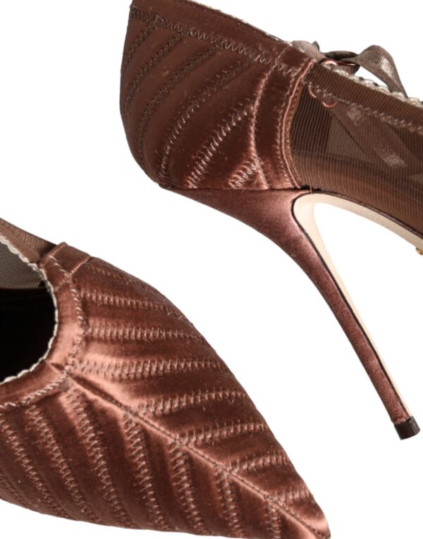 Dolce & Gabbana Brown Mesh Viscose Ankle Strap Pumps Shoes - Image 8