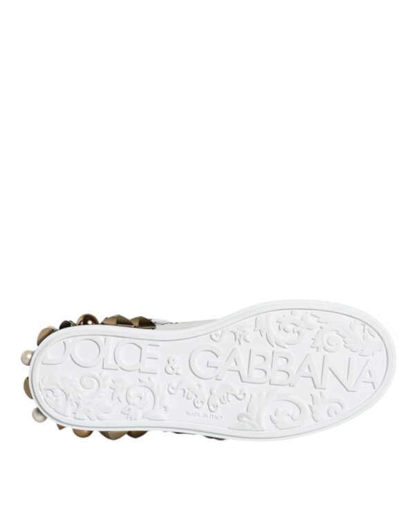 Dolce & Gabbana White Leather Floral Studded Sneakers Shoes - Image 7