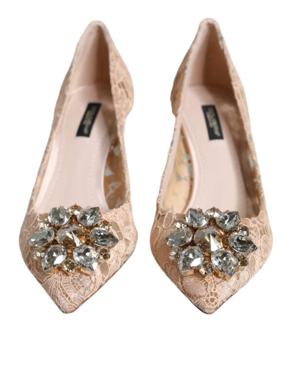 Dolce & Gabbana Beige Taormina Lace Crystal Heels Pumps Shoes - Image 2