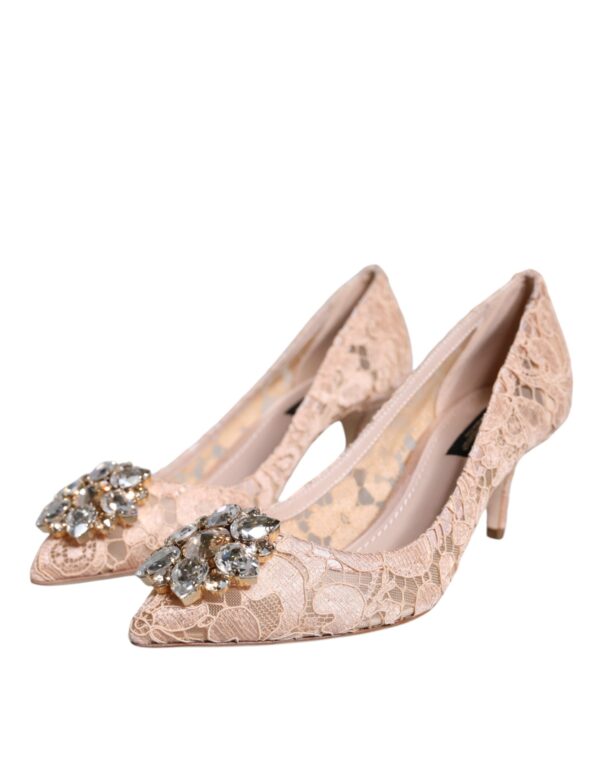 Dolce & Gabbana Beige Taormina Lace Crystal Heels Pumps Shoes - Image 3