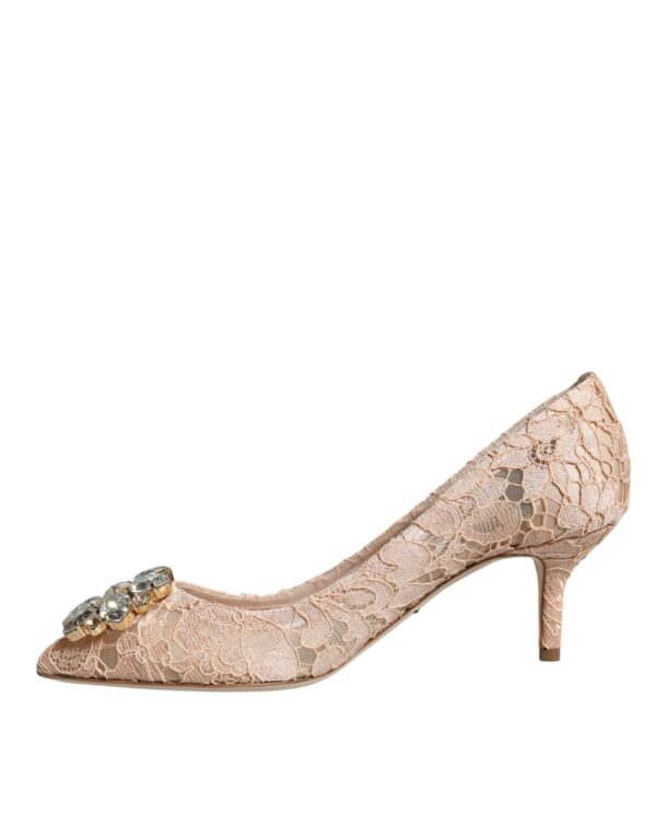 Dolce & Gabbana Beige Taormina Lace Crystal Heels Pumps Shoes - Image 5