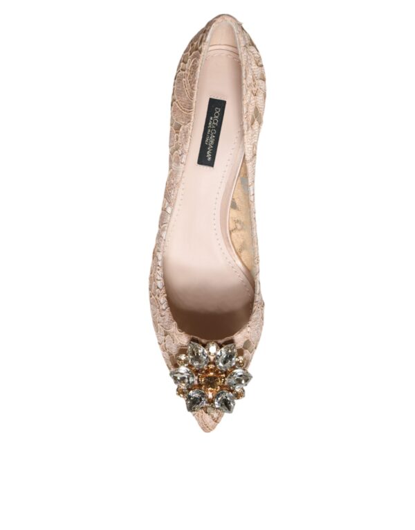 Dolce & Gabbana Beige Taormina Lace Crystal Heels Pumps Shoes - Image 6