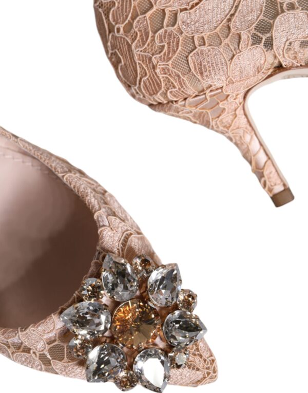 Dolce & Gabbana Beige Taormina Lace Crystal Heels Pumps Shoes - Image 7