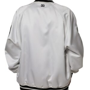 Dolce & Gabbana White Polyester Logo Full Zip Bomber Jacket