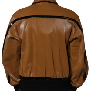 Dolce & Gabbana Brown Leather Full Zip Men Bomber Jacket