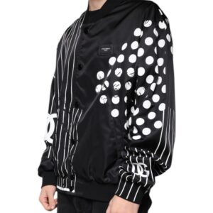 Dolce & Gabbana Black Polka Dot Stripe Nylon Bomber Jacket