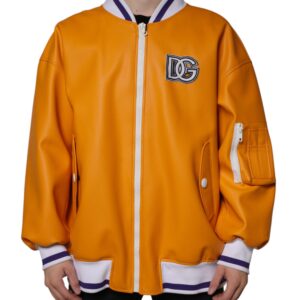 Dolce & Gabbana Orange White Full Zip Jersey Bomber Jacket