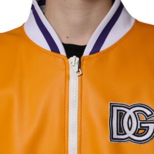 Dolce & Gabbana Orange White Full Zip Jersey Bomber Jacket