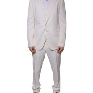 Dolce & Gabbana White Wool Silk 3 Piece SlimFit Formal Suit