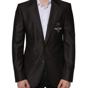 Dolce & Gabbana Black Bee Wool Single Breasted Formal Blazer