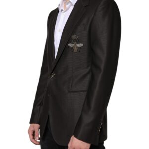 Dolce & Gabbana Black Bee Wool Single Breasted Formal Blazer