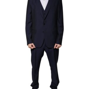 Dolce & Gabbana Dark Blue Wool 3 Piece Slim Fit Formal Suit