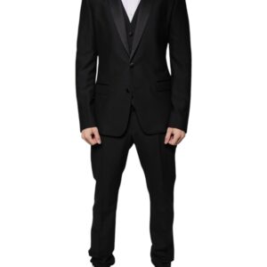 Dolce & Gabbana Black Wool 3 Piece Slim Fit Formal Suit