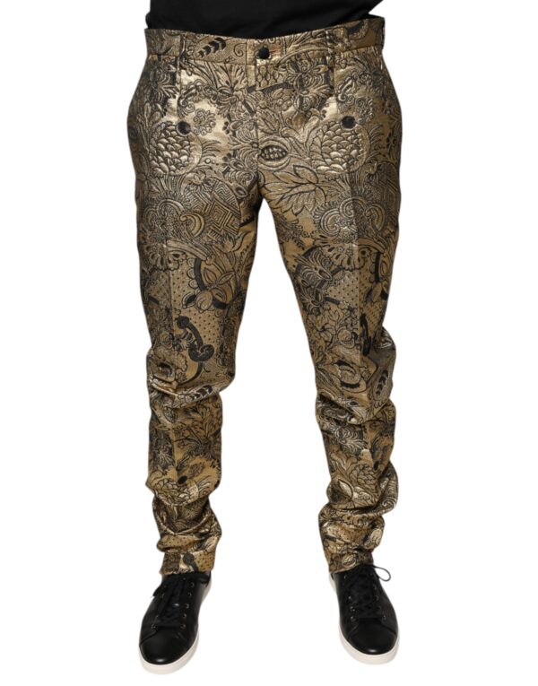 Dolce & Gabbana Gold Floral Jacquard Men Dress Pants - Image 2