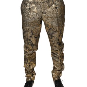 Dolce & Gabbana Gold Floral Jacquard Men Dress Pants