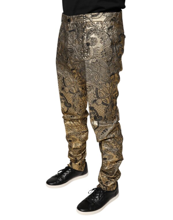 Dolce & Gabbana Gold Floral Jacquard Men Dress Pants - Image 3