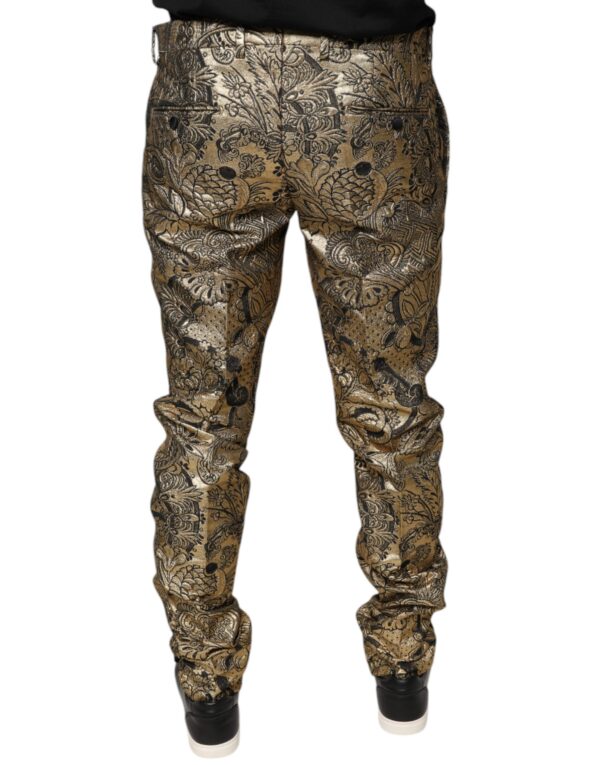 Dolce & Gabbana Gold Floral Jacquard Men Dress Pants - Image 4