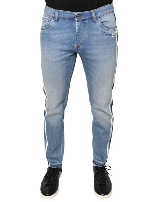 Dolce & Gabbana Blue Cotton Stretch Skinny Denim GOLD Jeans - Image 2