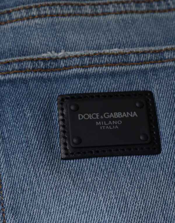 Dolce & Gabbana Blue Cotton Stretch Skinny Denim GOLD Jeans - Image 6